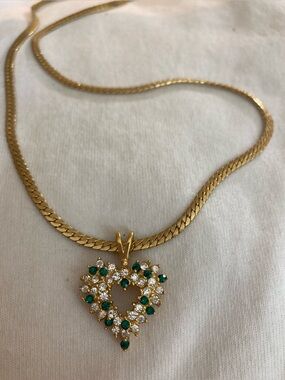 Brilliant Green and Clear Crystals Heart Pendant Necklace